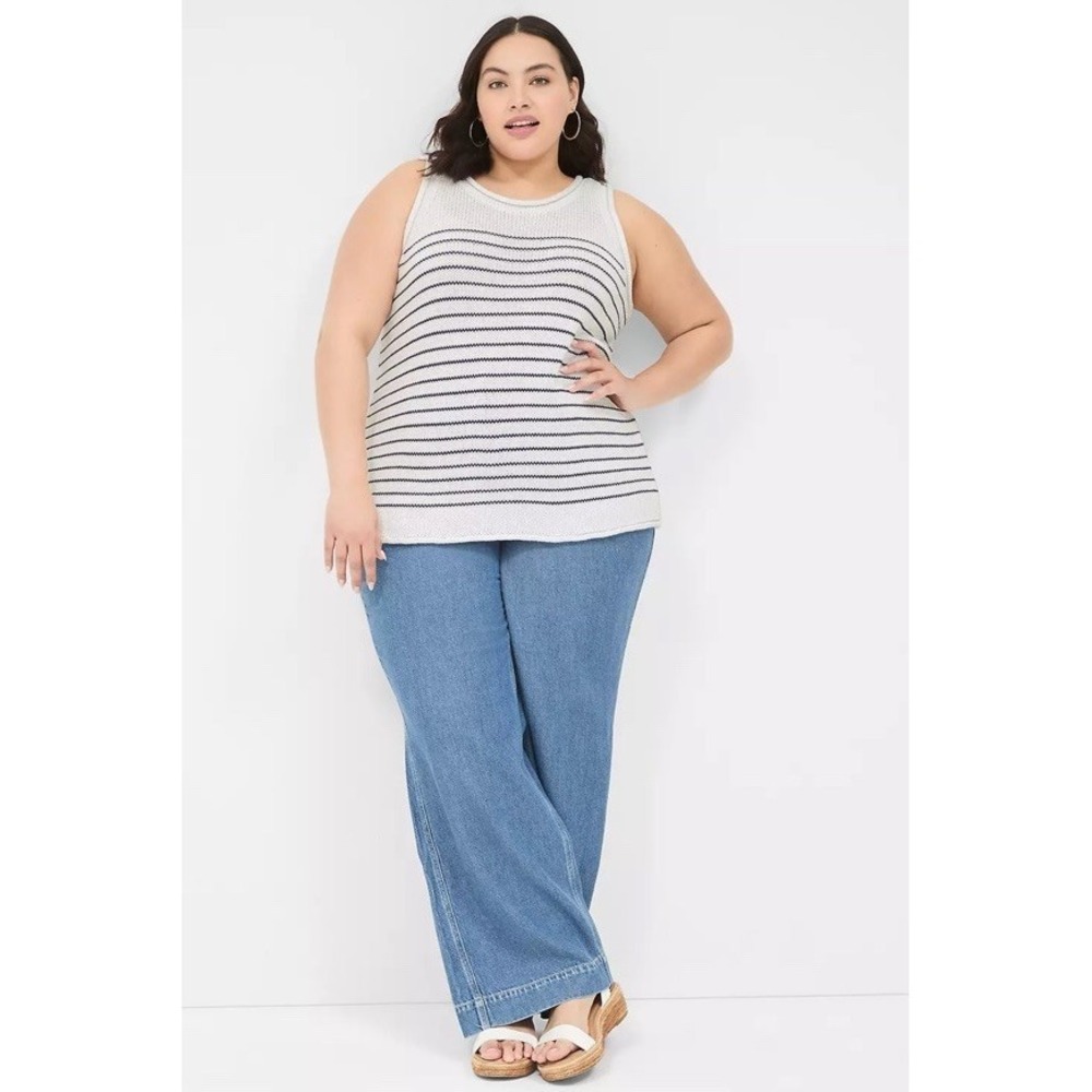 NEW Lane Bryant Classic Striped Sweater Tank #406878 White Navy Nautical 26/28